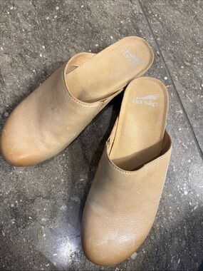 Dansko Tan Leather Slip-On Clogs, 40